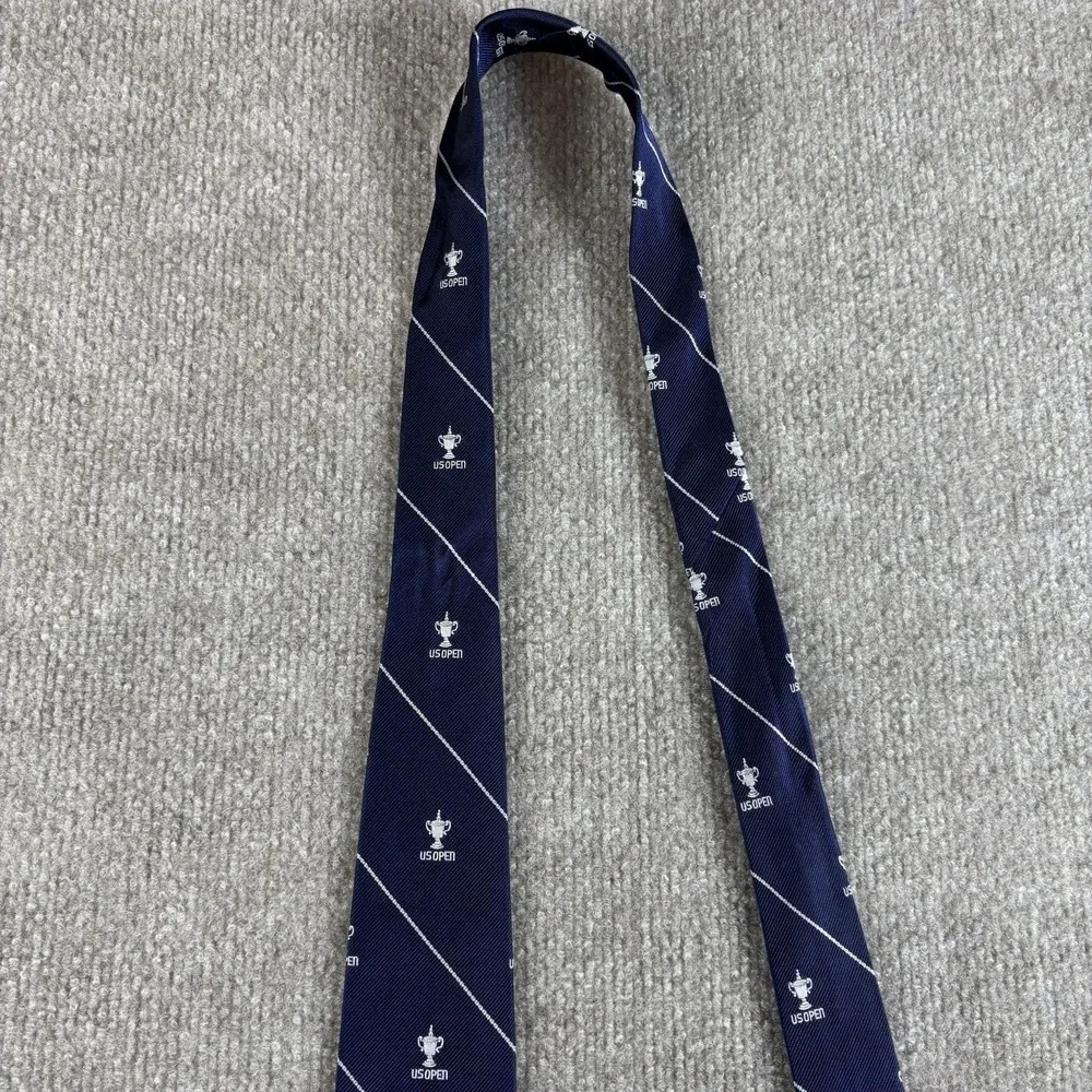 Polo Ralph Lauren US Open Tie Mens Silk Navy Trophy Logo Handmade Italy